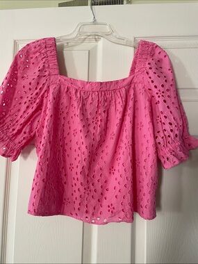 1. State Pink Eyelet Square Neck Puff Sleeve Top